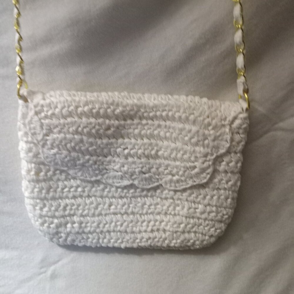 NWOT White Woven Straw Crossbody Bag with Ribbon Threaded Strap - Picture 2 of 5